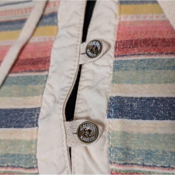 Lauren Ralph Lauren Hoodie Henley Top Size L Striped Southwestern Colorful - Picture 5 of 12